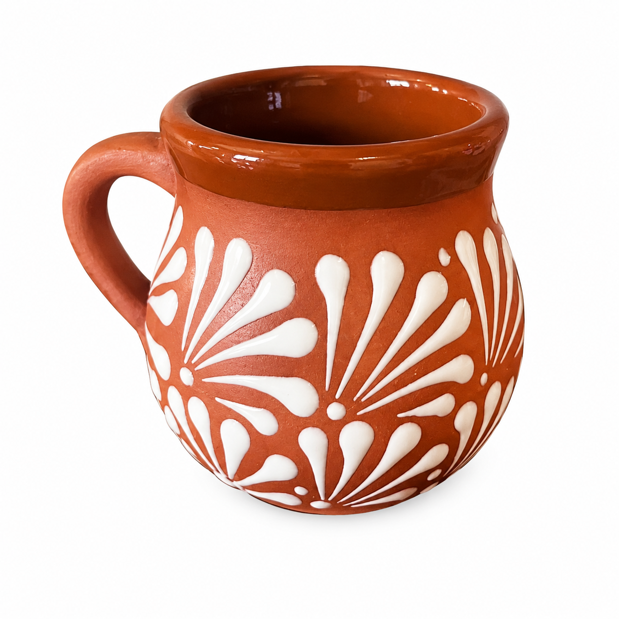 Handcrafted Mexican Clay Coffee Mug, Brown Talavera Style