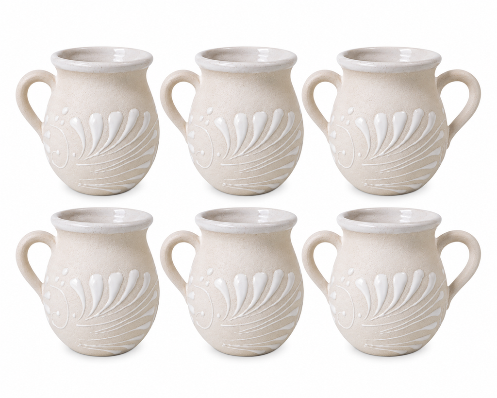White Talavera-Inspired Handcrafted Mexican Clay Mugs