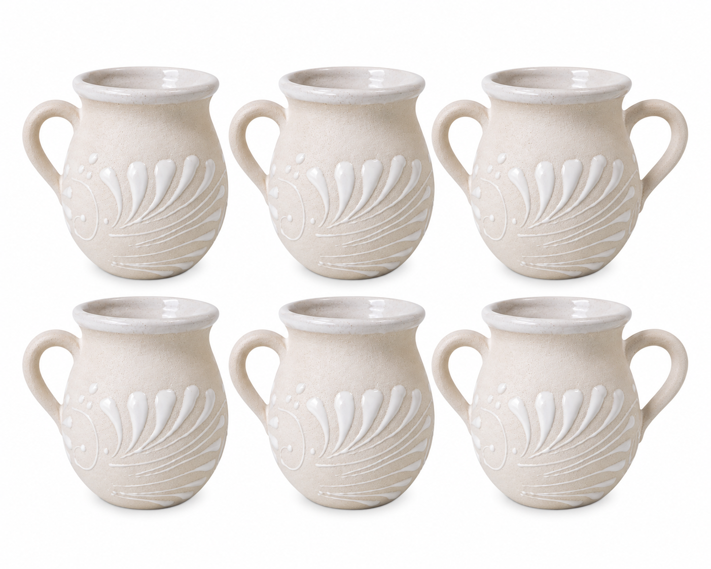 White Talavera-Inspired Handcrafted Mexican Clay Mugs