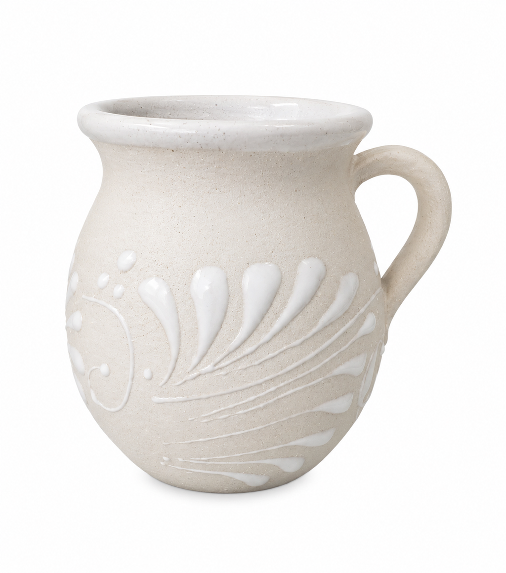White Talavera-Inspired Handcrafted Mexican Clay Mugs
