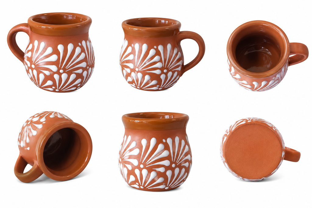 Handcrafted Mexican Clay Coffee Mug, Brown Talavera Style