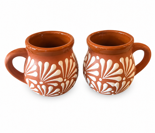 Handcrafted Mexican Clay Coffee Mug, Brown Talavera Style