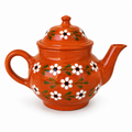 Mexican Barro Clay Tea Set with 6 Cups, Handcrafted Floral Design