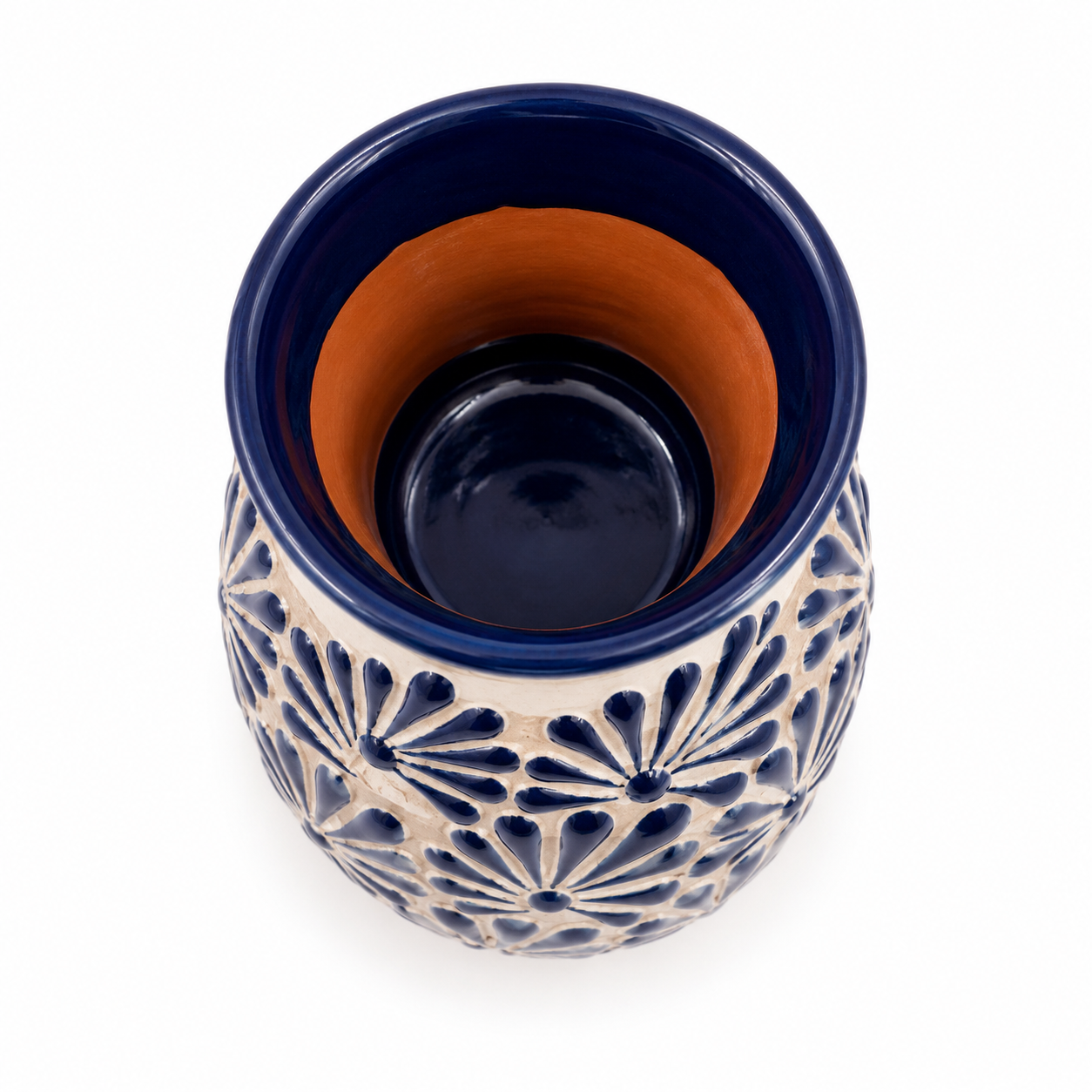 Talavera Flower Vase Blue & White Handcrafted Floral