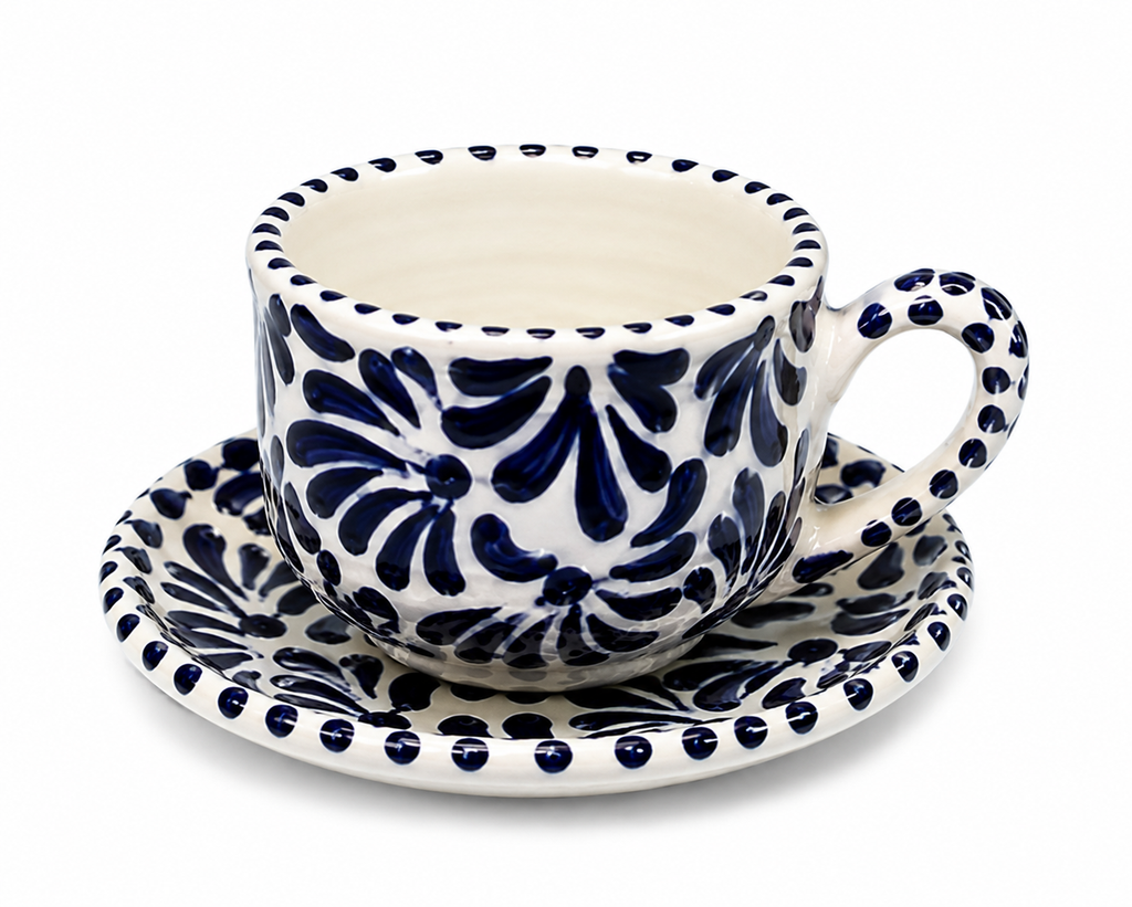 Handcrafted Talavera Ceramic Tea Set with Cups & Saucers