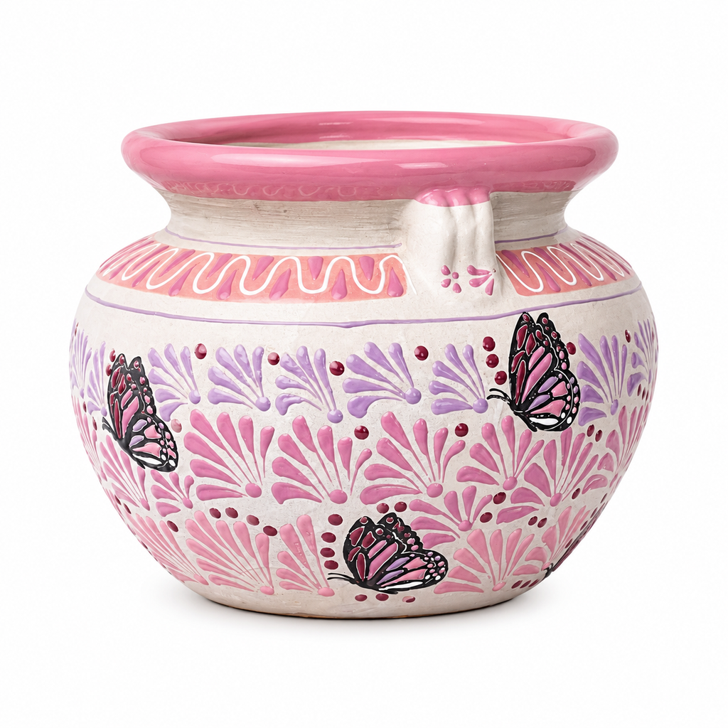 Hand Painted Pink Talavera Ceramic Planter Pot