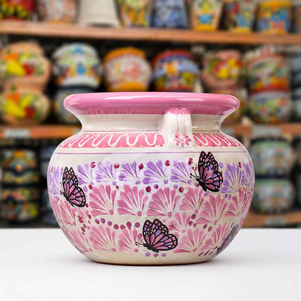 Hand Painted Pink Talavera Ceramic Planter Pot