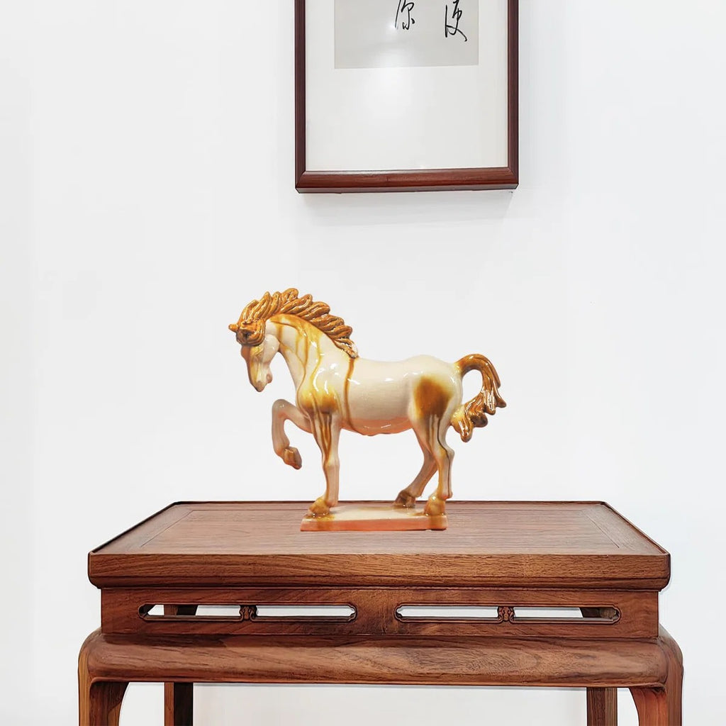 Tang Tri Color Ceramic Horse Sculpture 8 Inch Cultural Art Piece