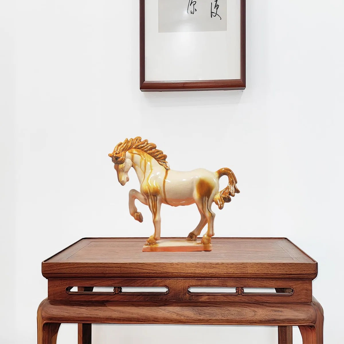 Tang Tri Color Ceramic Horse Sculpture 8 Inch Cultural Art Piece
