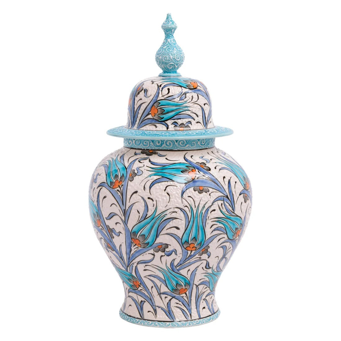 Handcrafted Turkish Floral Ceramic Ginger Jar with Lid
