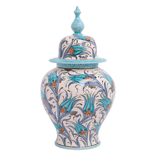 Handcrafted Turkish Floral Ceramic Ginger Jar with Lid