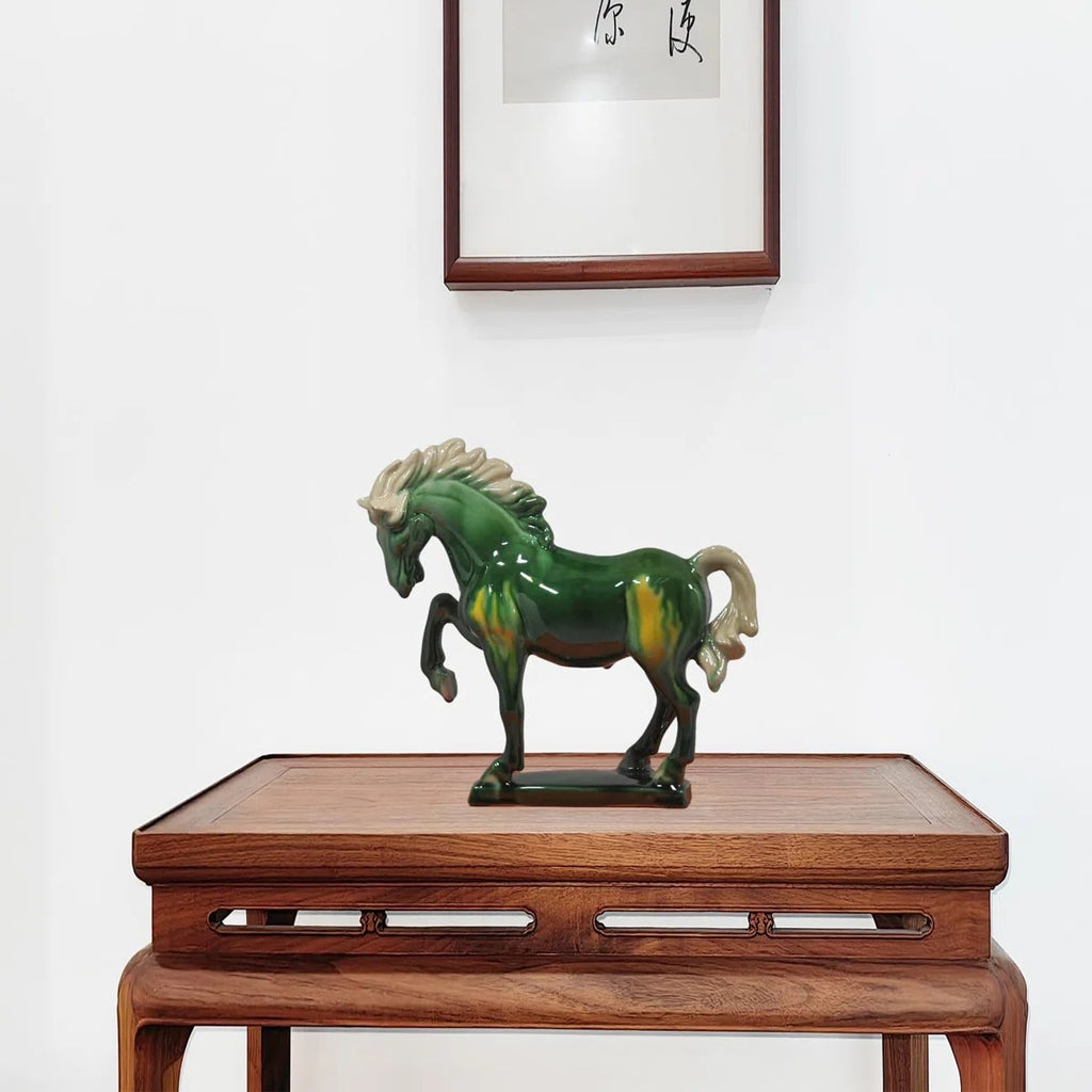 Tang Tri Color Ceramic Horse Sculpture 8 Inch Cultural Art Piece