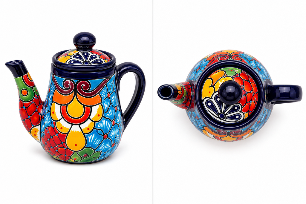 Talavera Ceramic Tea Set 13 Piece Hand Painted Mexican Pottery Dinnerware Set