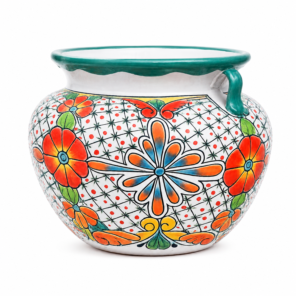 Large Talavera Hand Painted Ceramic Planter Pot