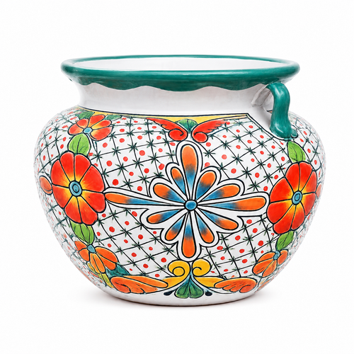 Large Talavera Hand Painted Ceramic Planter Pot