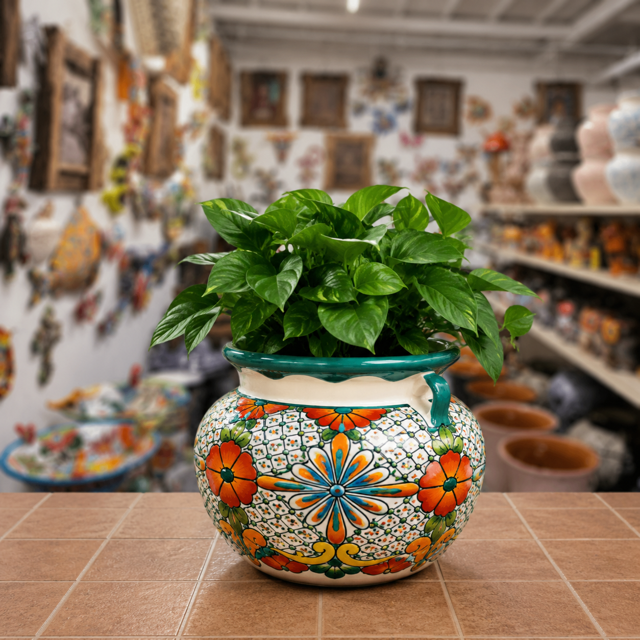 Large Talavera Hand Painted Ceramic Planter Pot