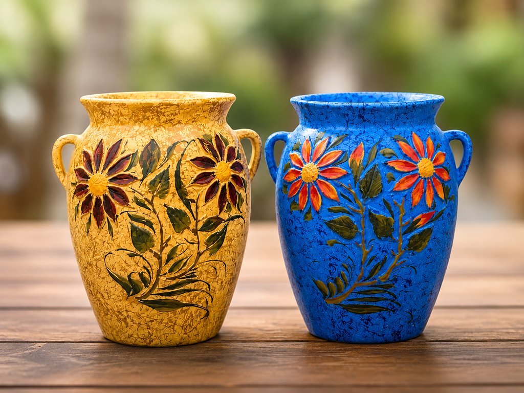 Handcrafted Ceramic Flower Planter Vase – Blue & Yellow