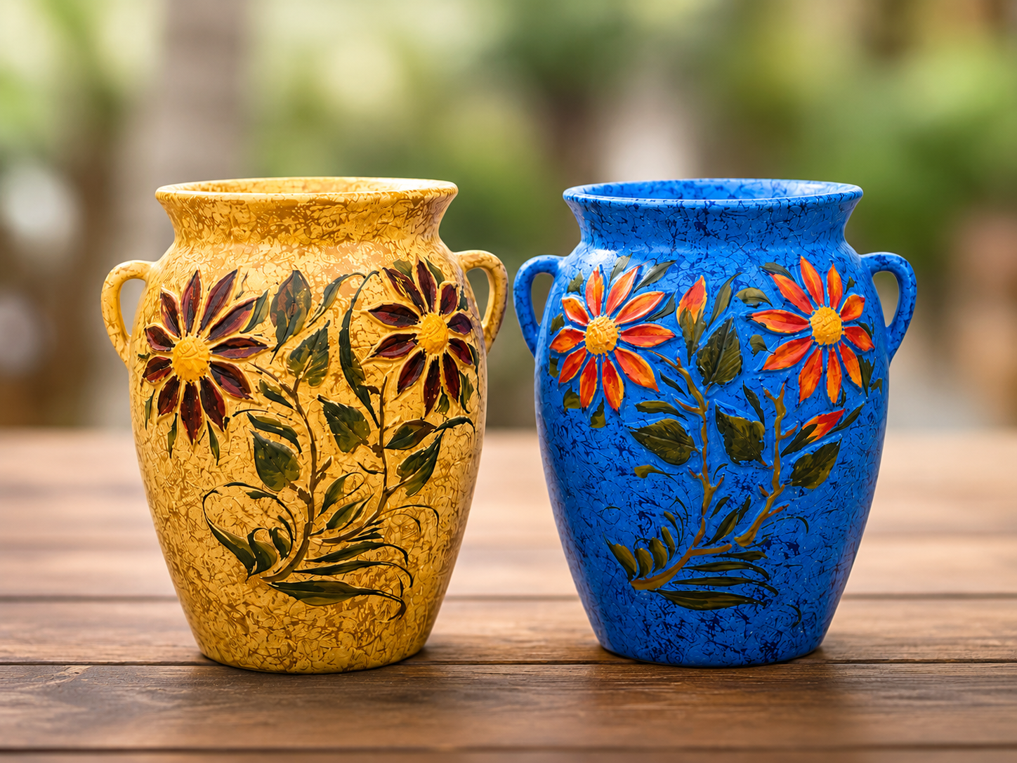 Handcrafted Ceramic Flower Planter Vase – Blue & Yellow