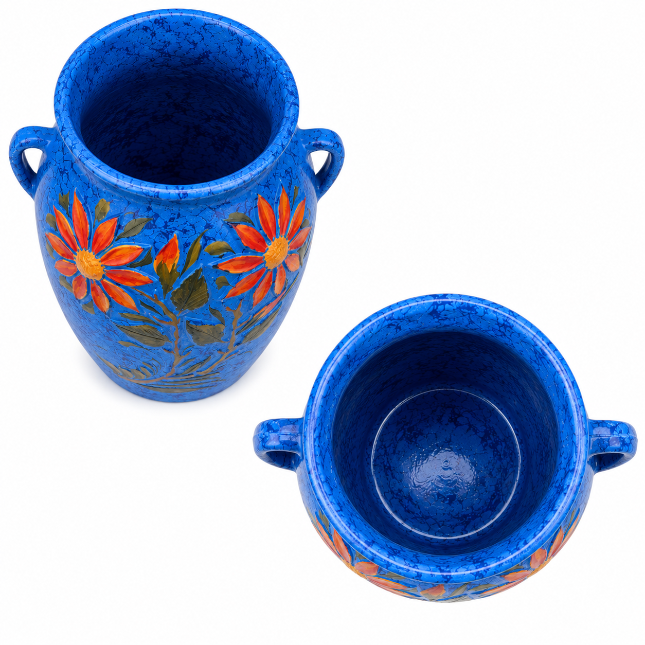 Handcrafted Ceramic Flower Planter Vase – Blue & Yellow